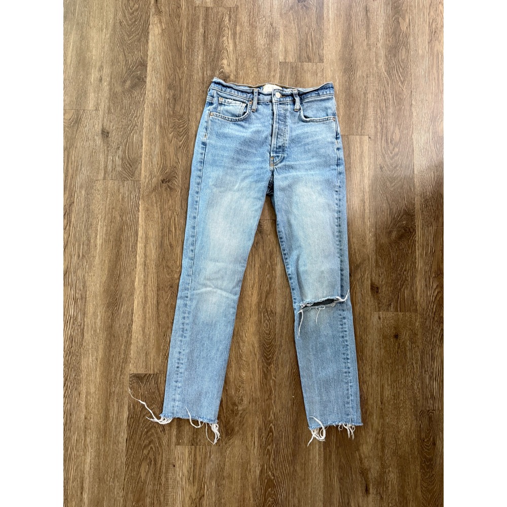 We The Free Free People High Rise Straight Leg Distressed Jeans Light Wash 27
